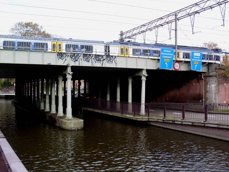 Railway viaduct over Kinderhuissingel (canal and street) in Haarlem