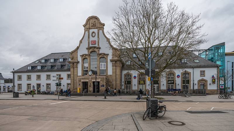 Street side of the main station in Marburg, Hesse, Germany