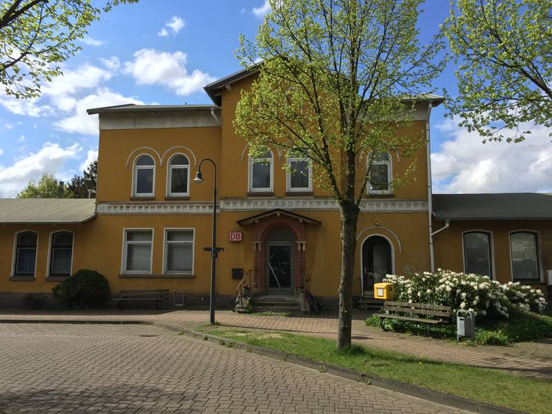 View of the station building at Suderburg railway station in lower saxony