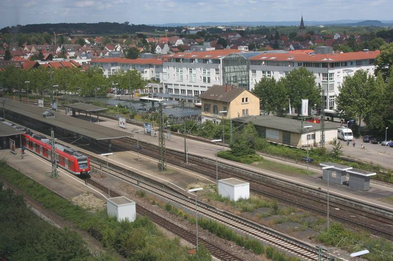 The train station in Kornwestheim. (Photographed through a not entirely clean window pane.)
