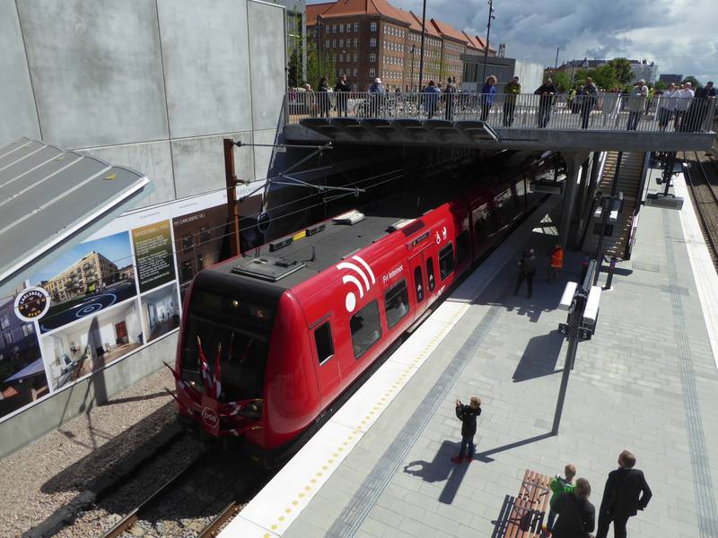 The first S-train at the opening of Carlsberg Station in Copenhagen.
