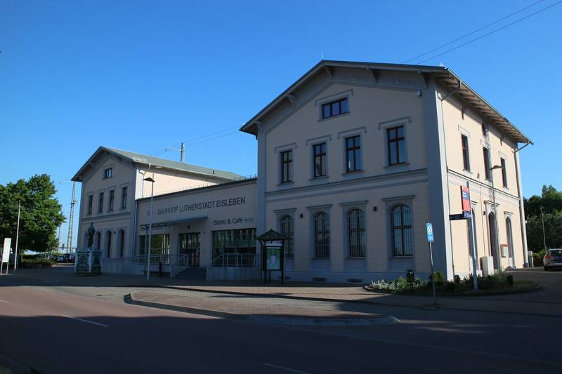 the new, restaurated train station in the german city of Lutherstadt Eisleben
