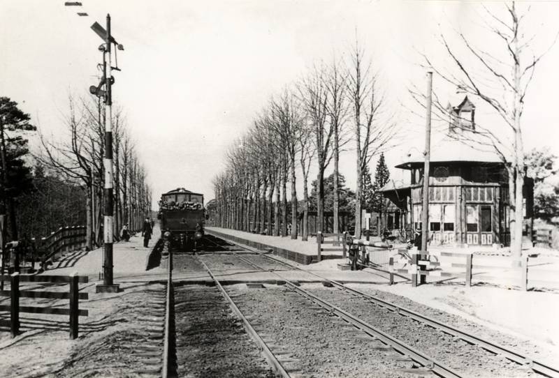 Gezicht op de halte Bosch en Duin aan de spoorlijn Bilthoven-Zeist.