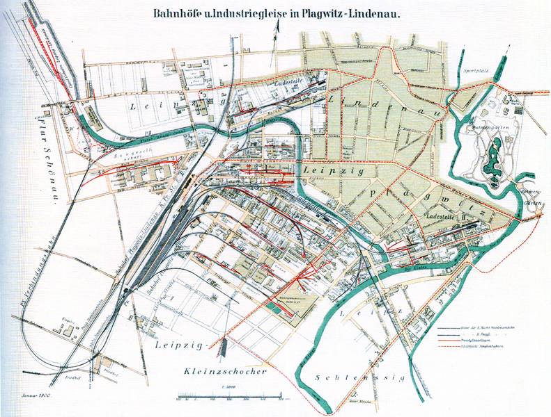 Bahnhöfe und Industriegleise in Plagwitz-Lindenau (heute Leipzig)