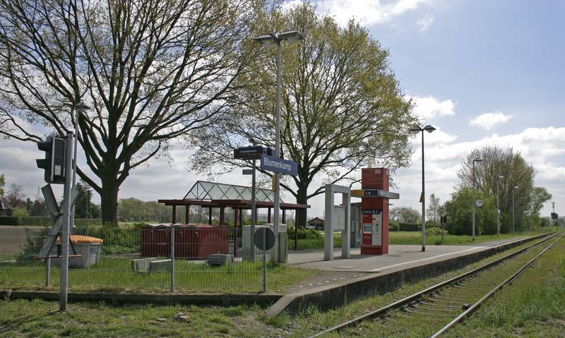 Hp Blumenkamp: Blick vom Bü Feuerdornstraße auf den Bahnsteig.