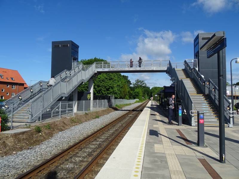 Footbridge at Hjallese Station on Svendborgbanen in Odense in Denmark.