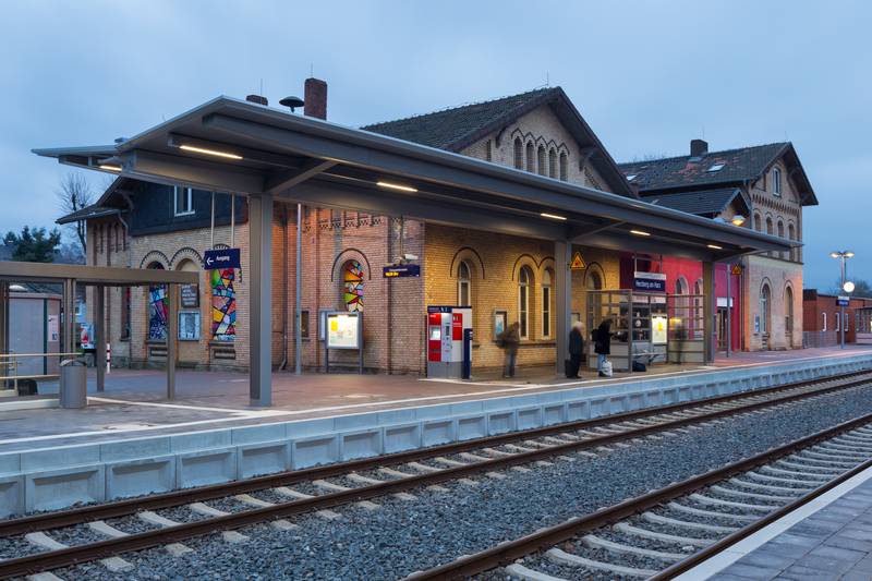 Train station (track side) located in Herzberg am Harz, Germany.