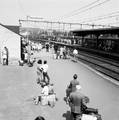 824756, Afbeelding van wachtende treinreizigers op het perron van het N.S.-station Valkenburg., Nederlandse Spoorwegen, fotograaf