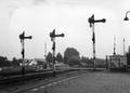 153902, Afbeelding van drie seinpalen op het emplacement van het N.S.-station Leerdam te Leerdam., Nederlandse Spoorwegen, fotograaf