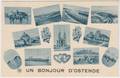 25831g KURSAAL - GARE - PECHEURS - PLAGE - BATEAU - EGLISE - Ostende - mosaïque