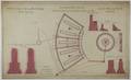858573, Plattegrond van de fundering met waterleiding en onderbouw van de draaischijf van de te bouwen locomotievenloods van het station Utrecht Maliebaan van de H.IJ.S.M. te Utrecht. Met doorsnede van de draaischijf en doorsneden van verschillende onderdelen van de fundering., Hollandsche IJzeren Spoorweg-Maatschappij (HIJSM), tekenaar