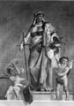 156744, Afbeelding van een wandschildering voorstellende "Justitia" in het trappenhuis van het Koninklijk paviljoen van het N.S.-station Den Haag H.S. te Den Haag., Nederlandse Spoorwegen, fotograaf