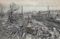 La France reconquise (1917) - NESLE (Somme).
Ce qui reste de la gare - Les fils télégraphiques et les rails furent emportés par les Allemands.