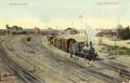 13102, Gezicht op het emplacement bij het station te  Amersfoort uit het noordoosten; met op de voogrond een stoomtrein.