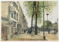 30527, Gezicht op het Stationsplein te Utrecht uit het noorden, vanaf de hoek bij Hotel-café-restaurant Terminus (Stationsplein 3), met links de fietsenstalling van Van Rossum (Stationsplein 4) en Hotel Du Commerce (Stationsplein 12) en rechts op de achtergrond het Centraal Station., Meijer, W.F., tekenaar